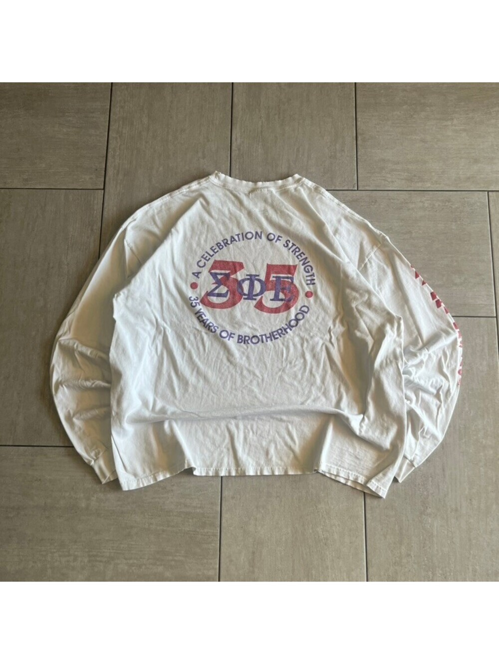 Hanes White Long Sleeve SigEp Brotherhood Graphic Shirt Large